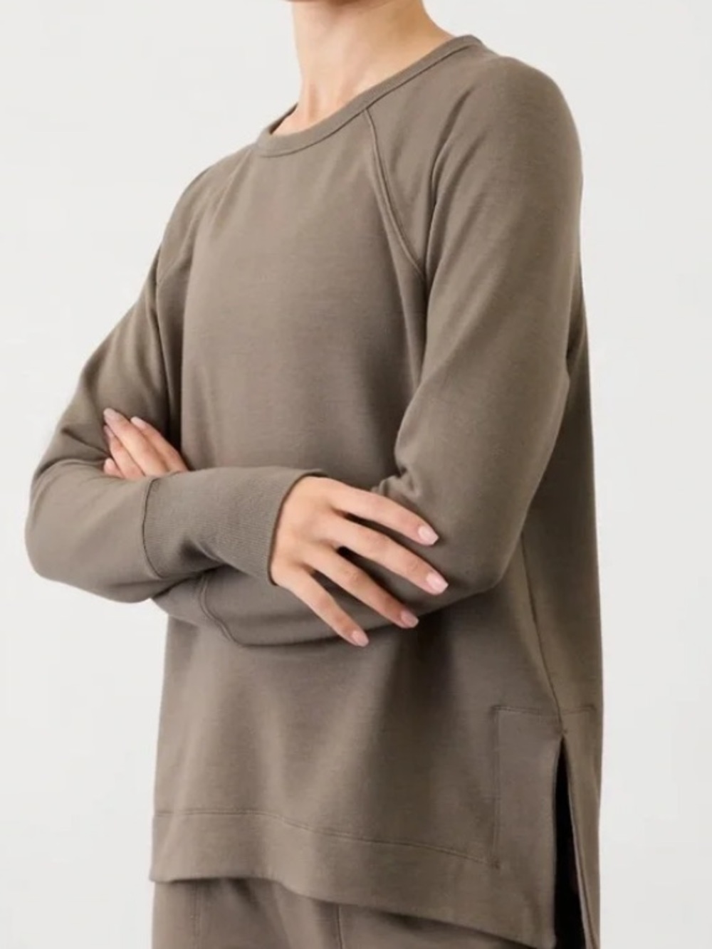 Athleta Coaster Luxe Recover Sweatshirt Mineral Brown Soft Cozy Size SP